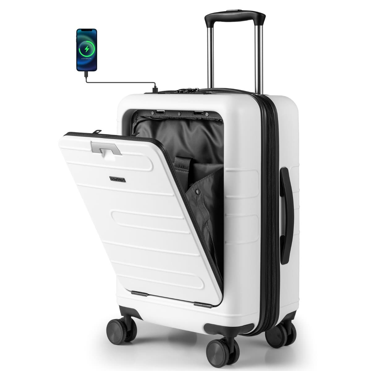 CostwayBagage à Main avec Verrouillage de Sécurité Valise Coque Rigide Légère en Pc avec Poche Port USB Table Pliable Roulettes Blanc